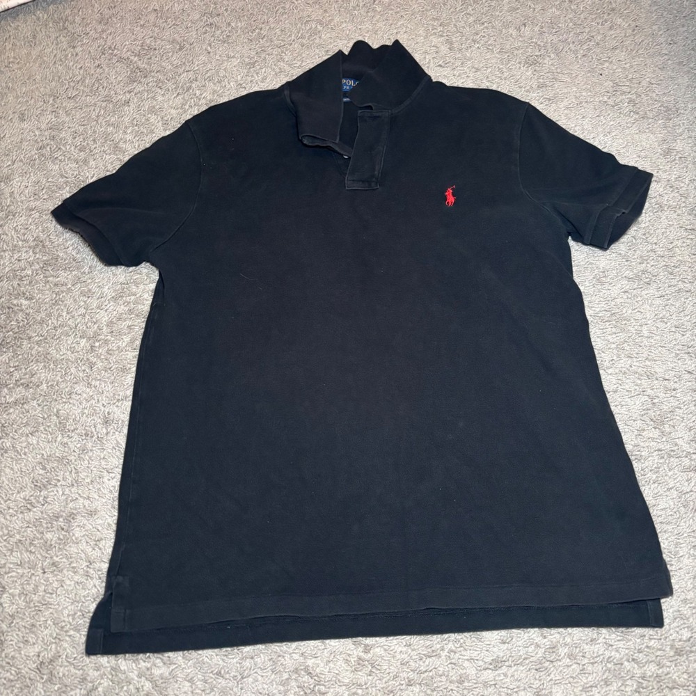 Polo Ralph Lauren Mens Custom Slim Fit Polo Shirt Black Red Pony Size Large